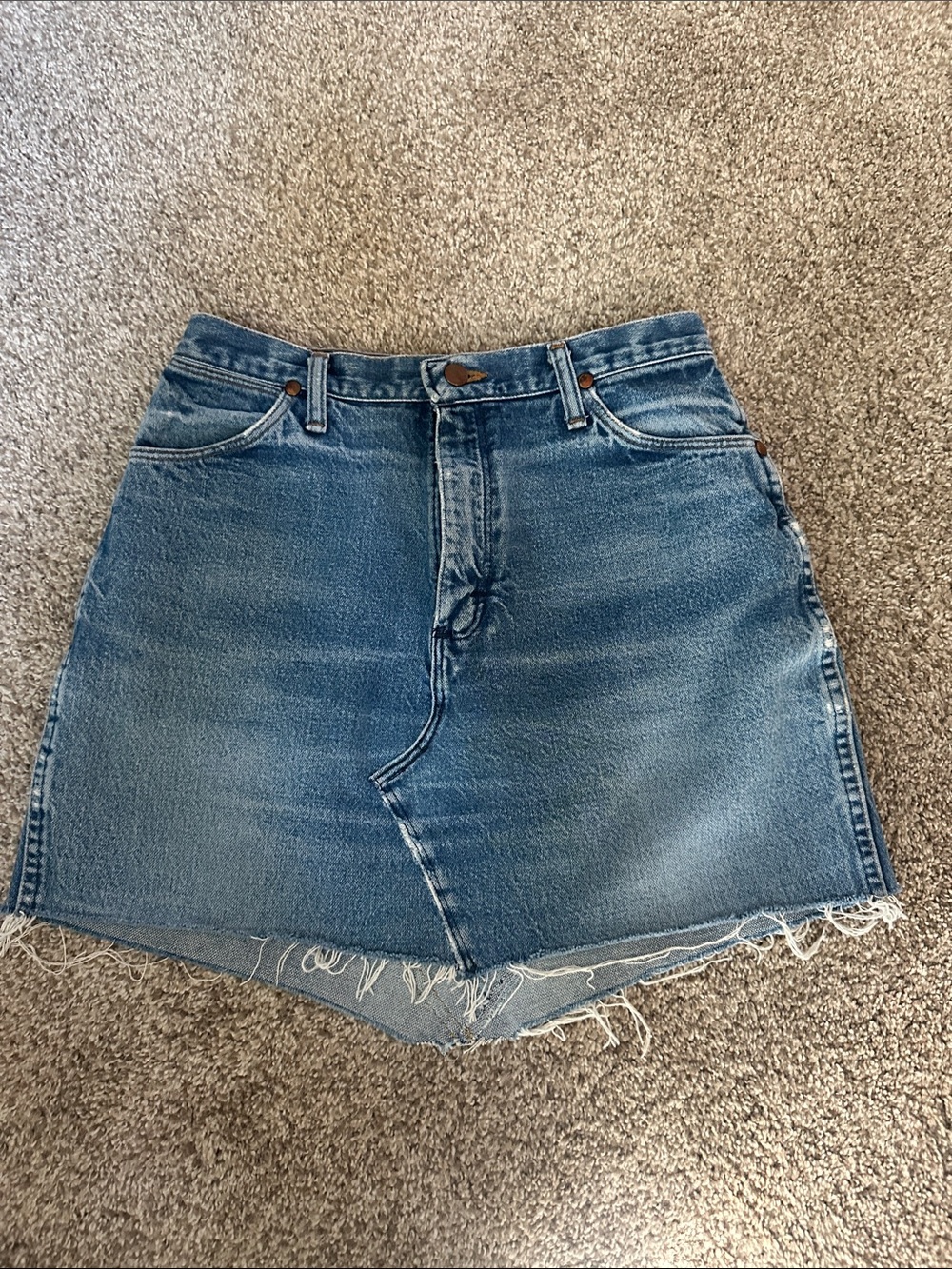 Vintage Wrangler Distressed Blue Denim Mini Skirt - Picture 1 of 4